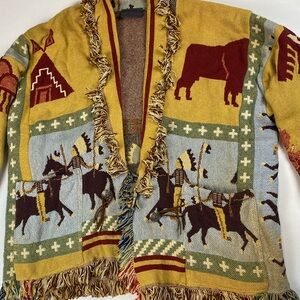 Vintage Western Native Horse Art Tapestry Cardigan - O/S